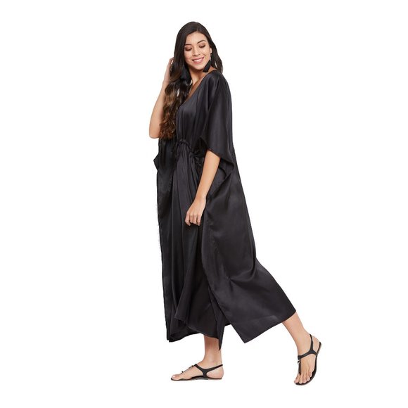 Gypsie Blu Women Satin Caftan Dress Beach Cover Up Maxi Dresses for Summer Wear - Picture 6 of 10